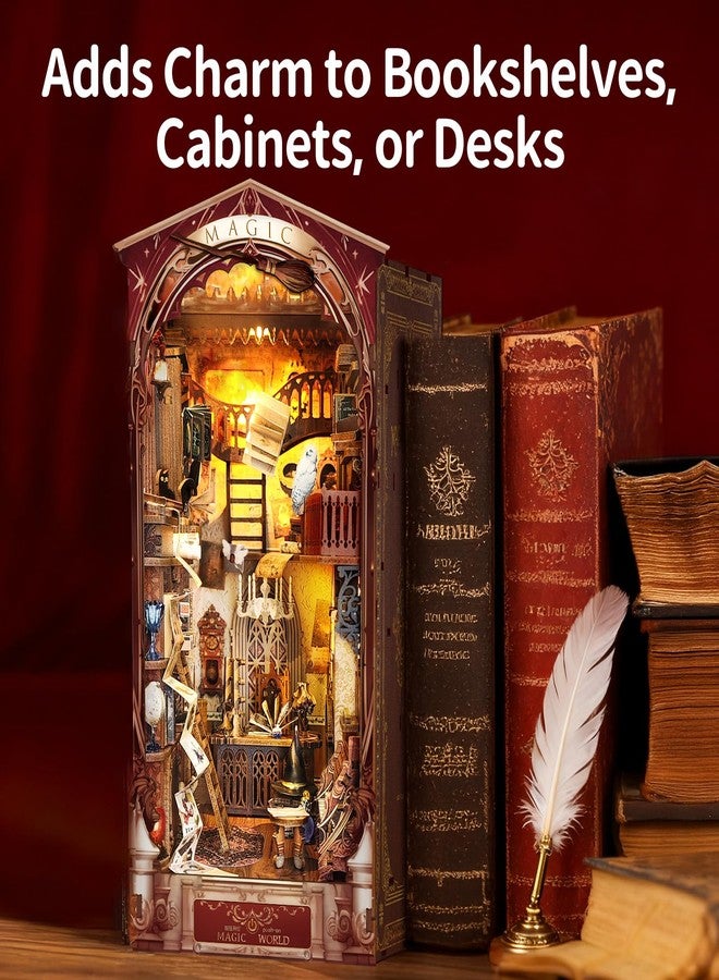 بيليف مجموعة ركن الكتب من بيلييف، مجموعة بيت الدمى المصغر، أحجية خشبية ثلاثية الأبعاد للكبار والمراهقين، ديكور ركن الكتب مع إضاءة LED، هدايا للنساء والمراهقات ومحبي الألغاز - عالم السحر - Image 2